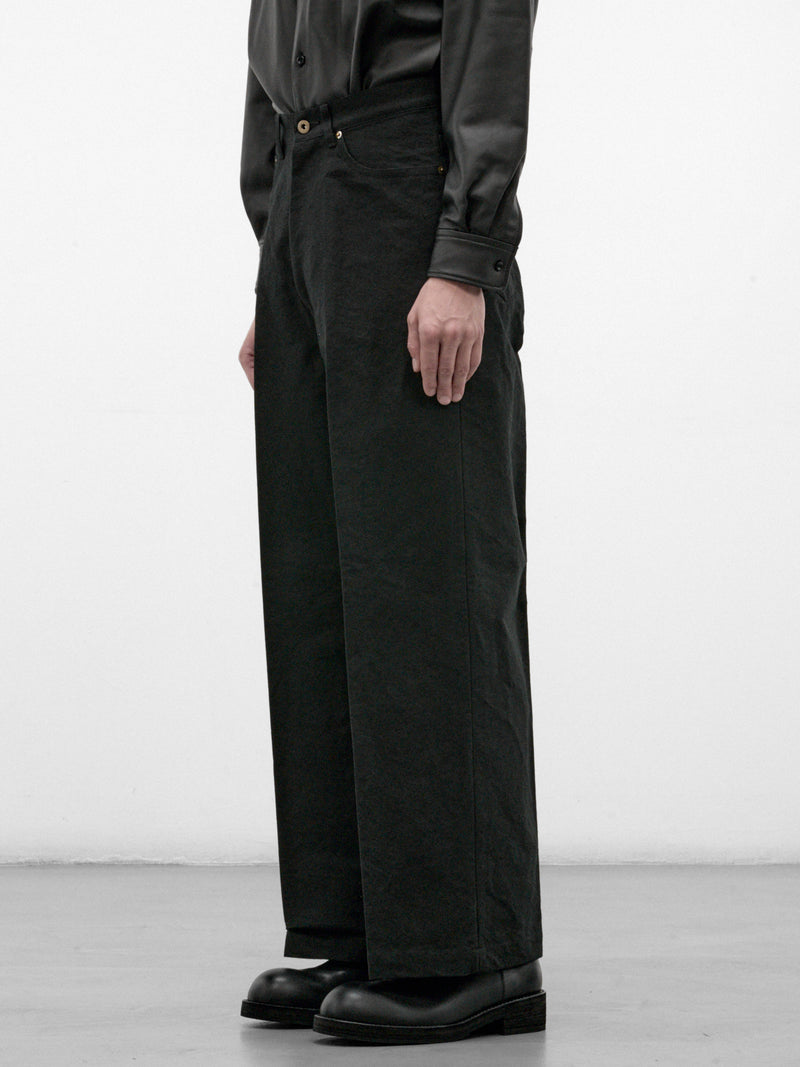 Black Cotton-Paper Straight Trousers (RM262-012-BLACK)