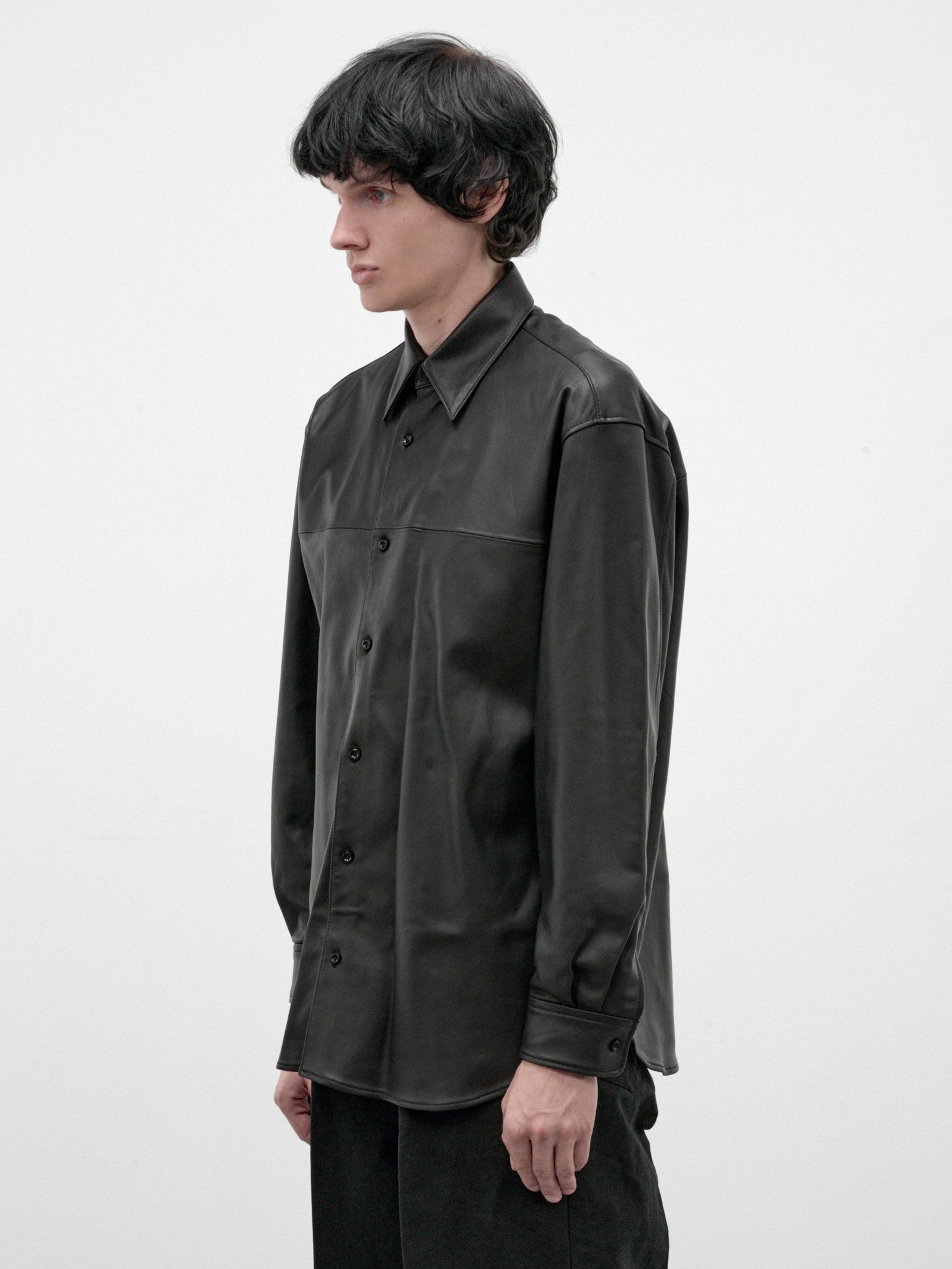 Black Lamb Leather Shirt (RM262-001-BLACK)