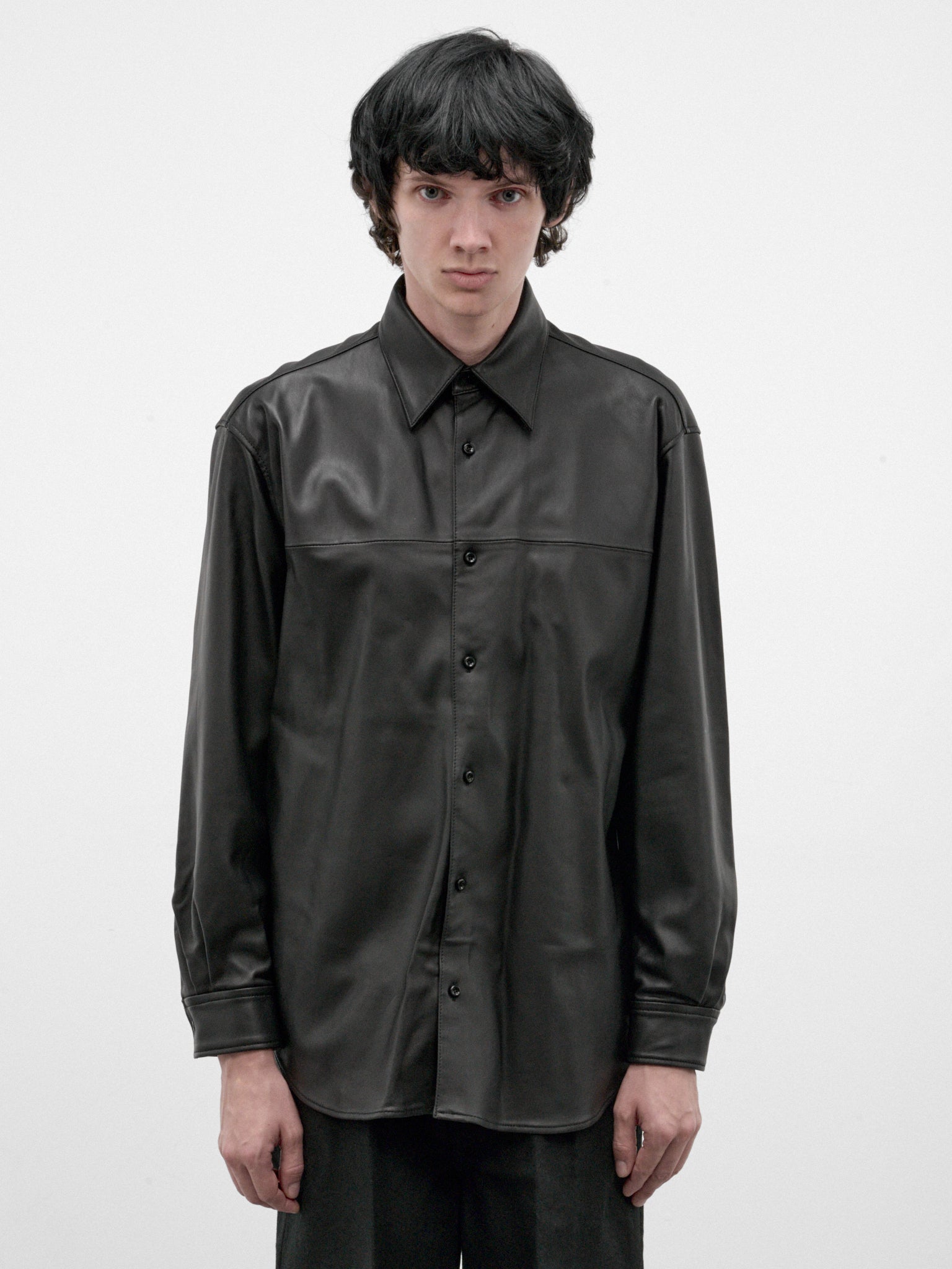 Black Lamb Leather Shirt (RM262-001-BLACK)