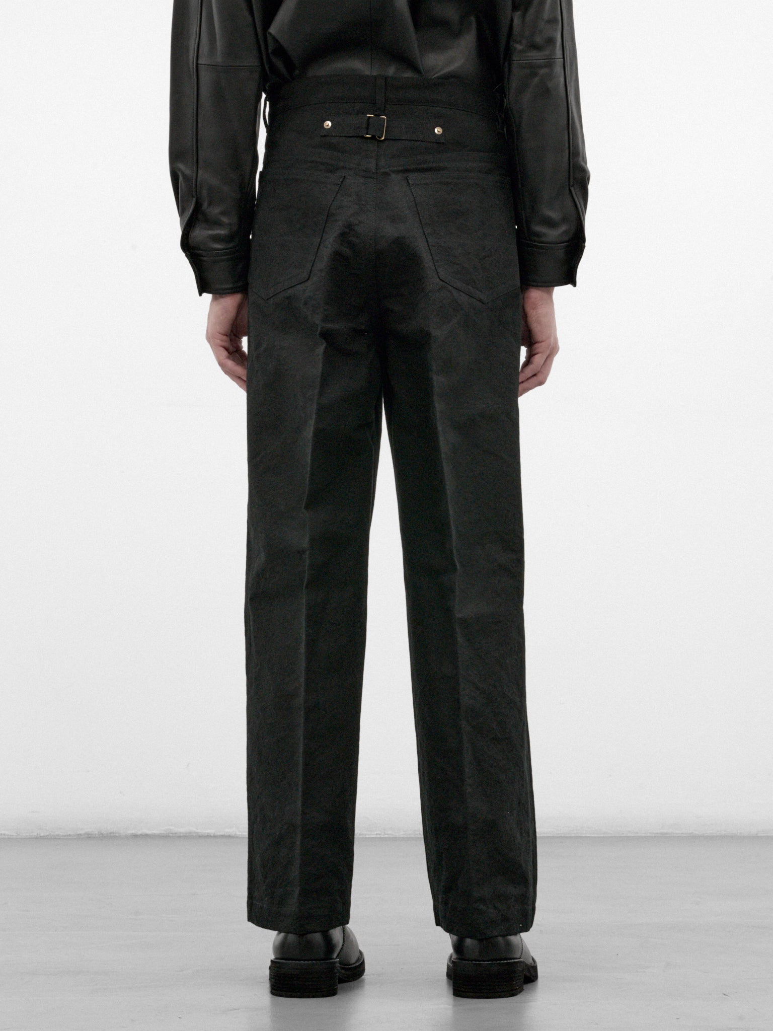 Black Cotton-Paper Straight Trousers (RM262-012-BLACK)