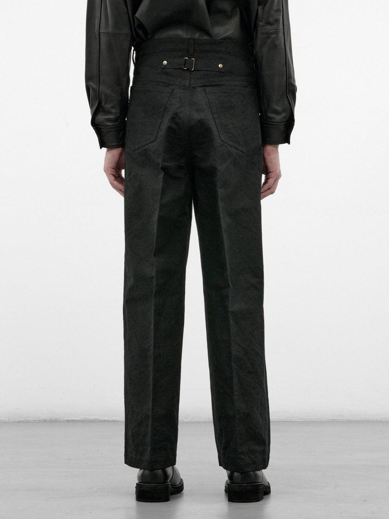 Black Cotton-Paper Straight Trousers (RM262-012-BLACK)