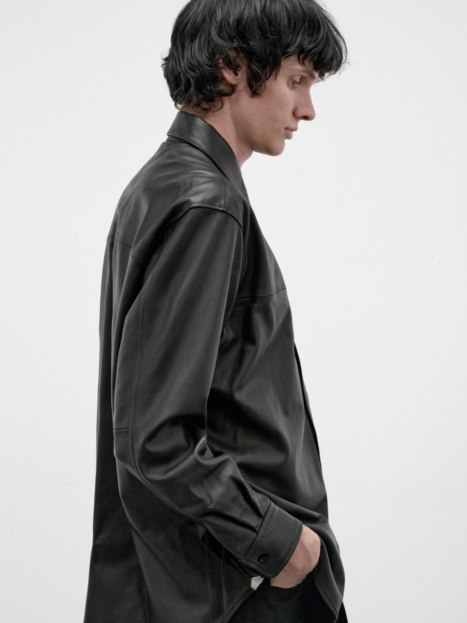Black Lamb Leather Shirt (RM262-001-BLACK)