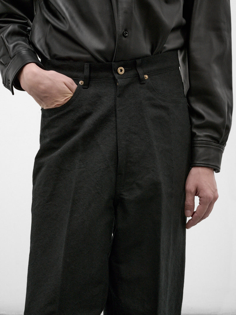 Black Cotton-Paper Straight Trousers (RM262-012-BLACK)