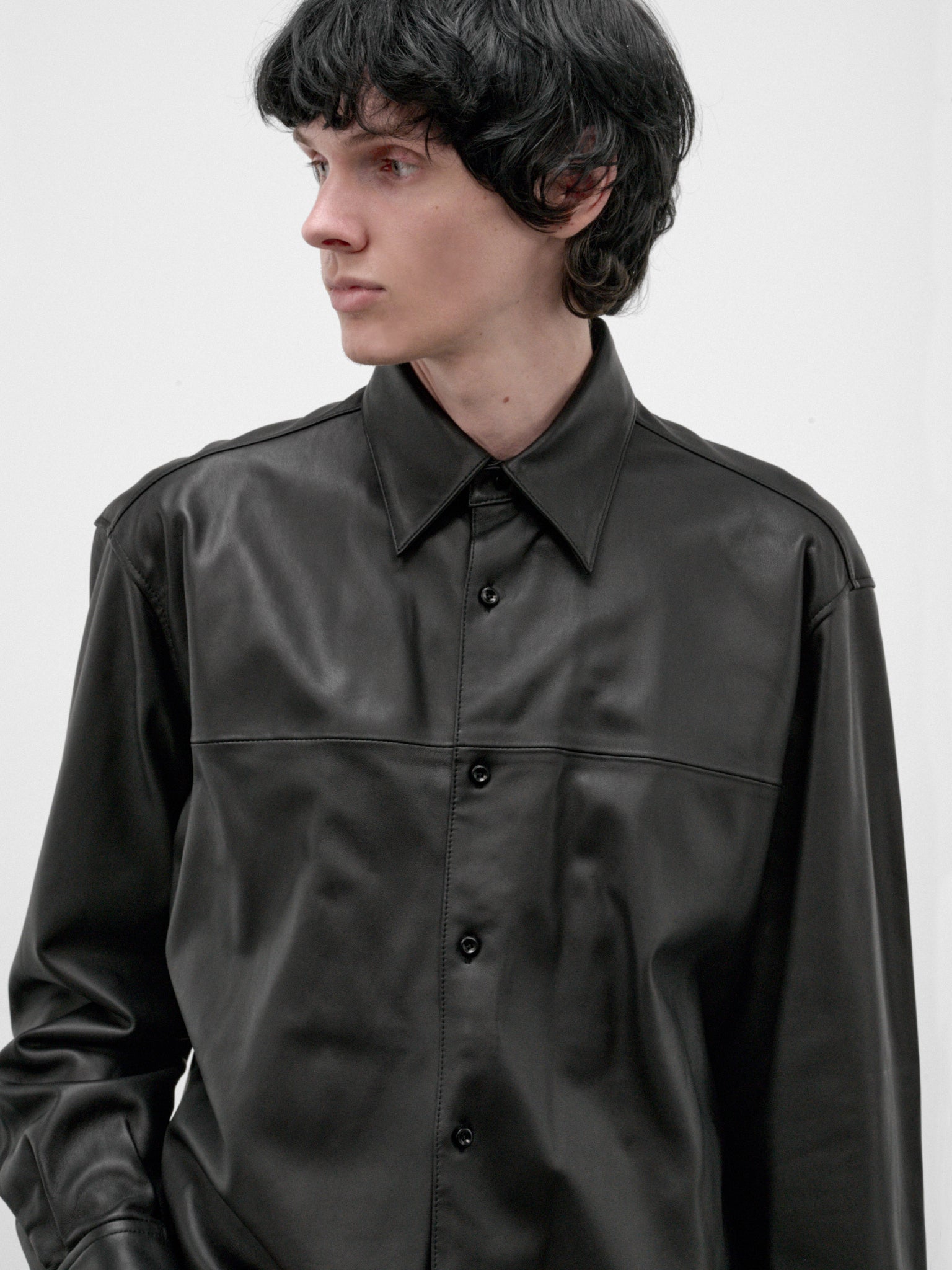 Black Lamb Leather Shirt (RM262-001-BLACK)
