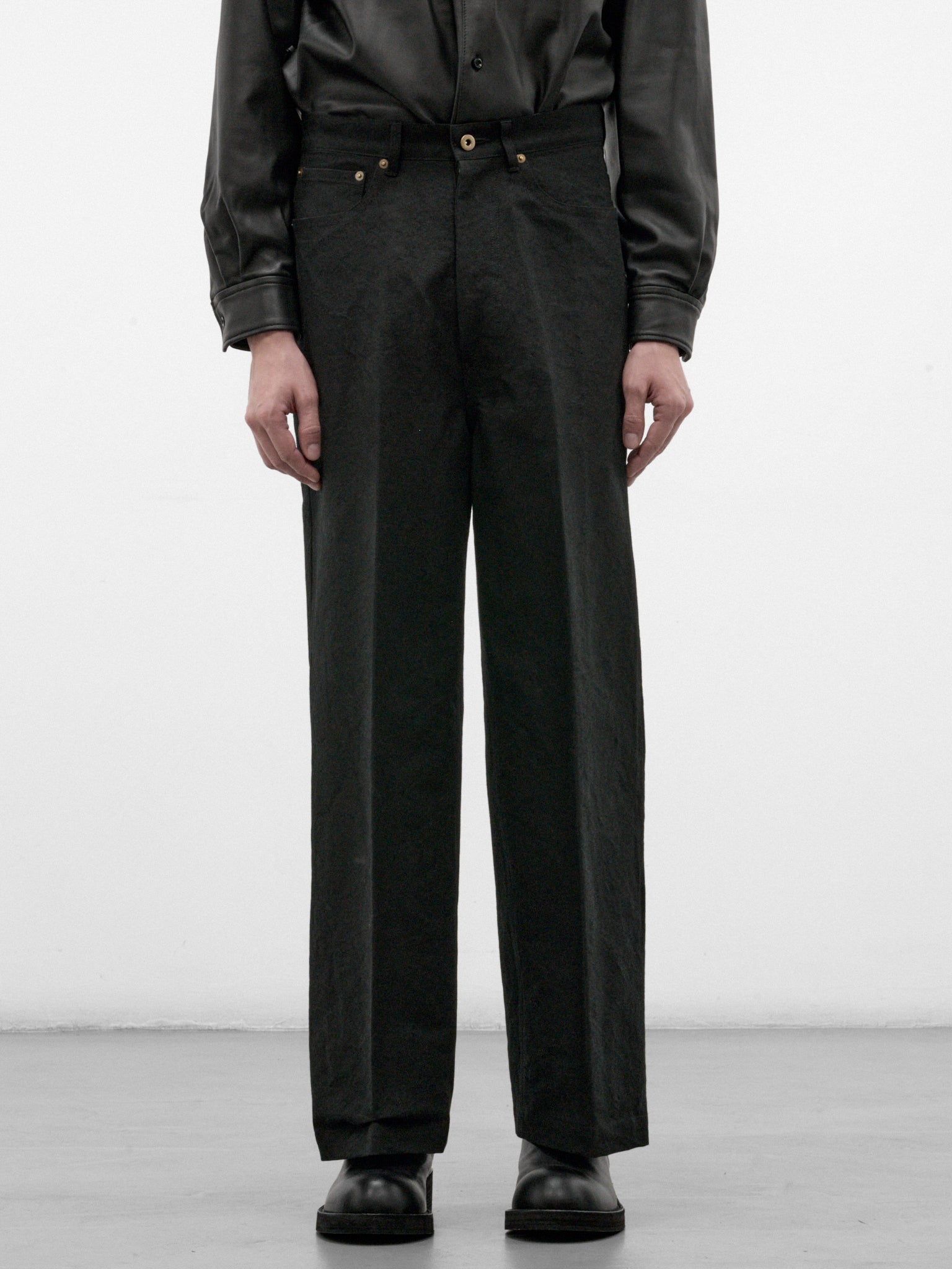 Black Cotton-Paper Straight Trousers (RM262-012-BLACK)