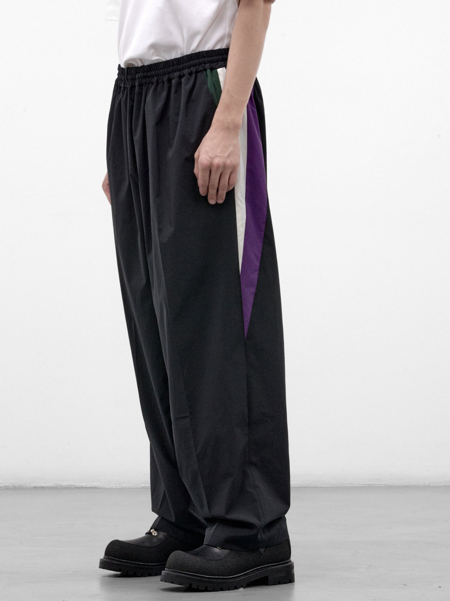 Black Wide Leg Track Pants (RM262-014-BLACK)