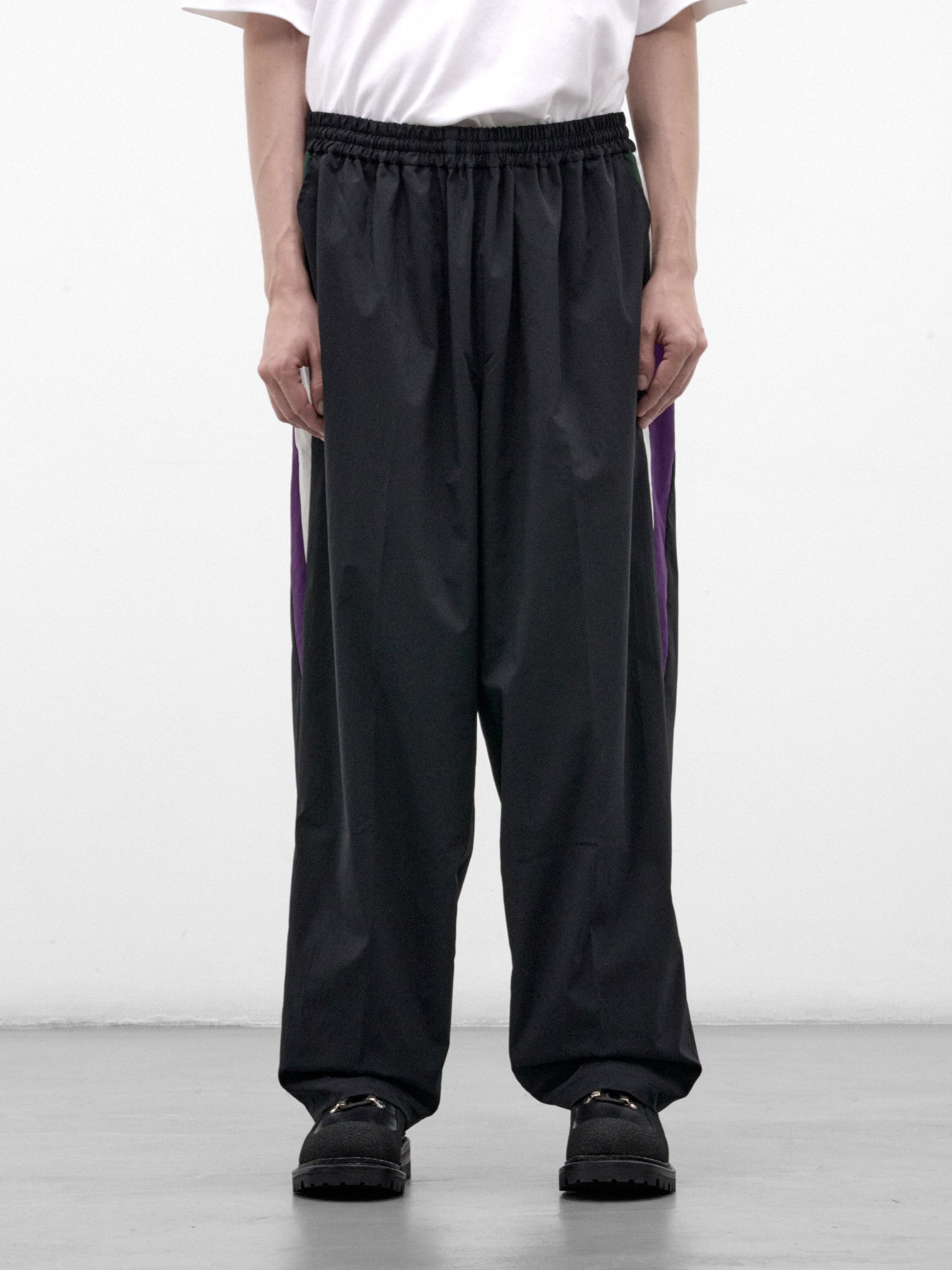 Black Wide Leg Track Pants (RM262-014-BLACK)
