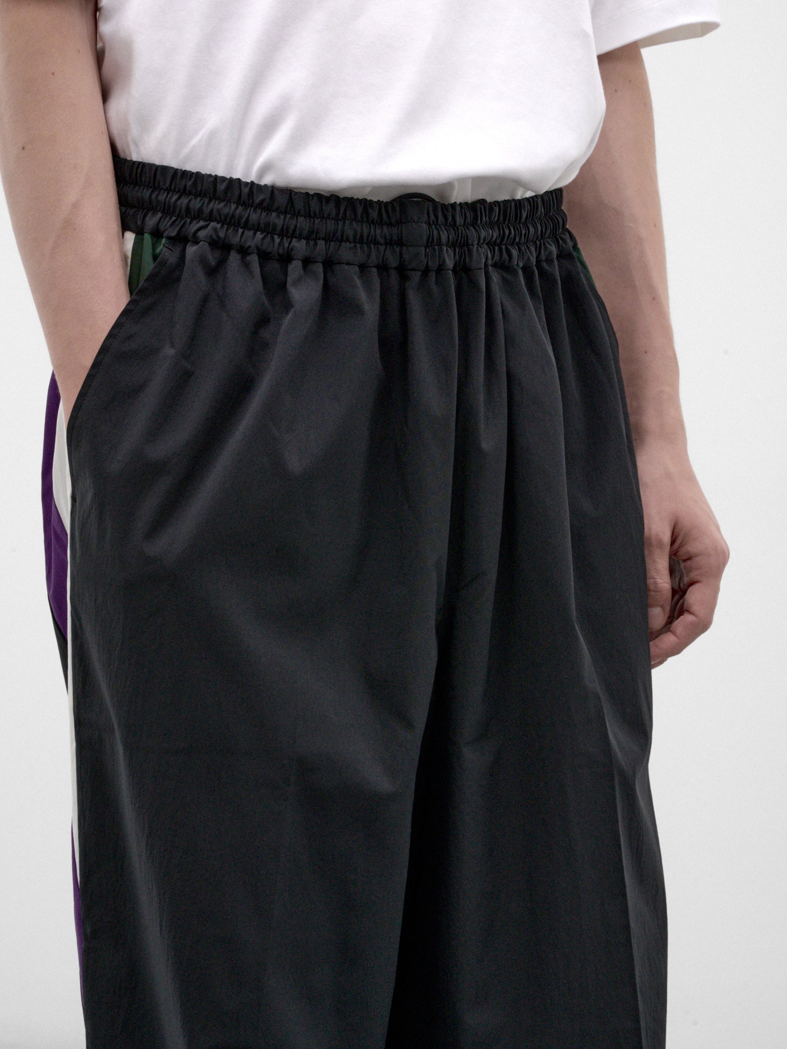 Black Wide Leg Track Pants (RM262-014-BLACK)