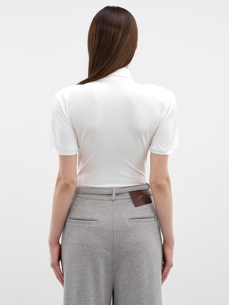 White Printed Shoulder Pads Bodysuit (RR-J138-WHITE-GREY-BUST)