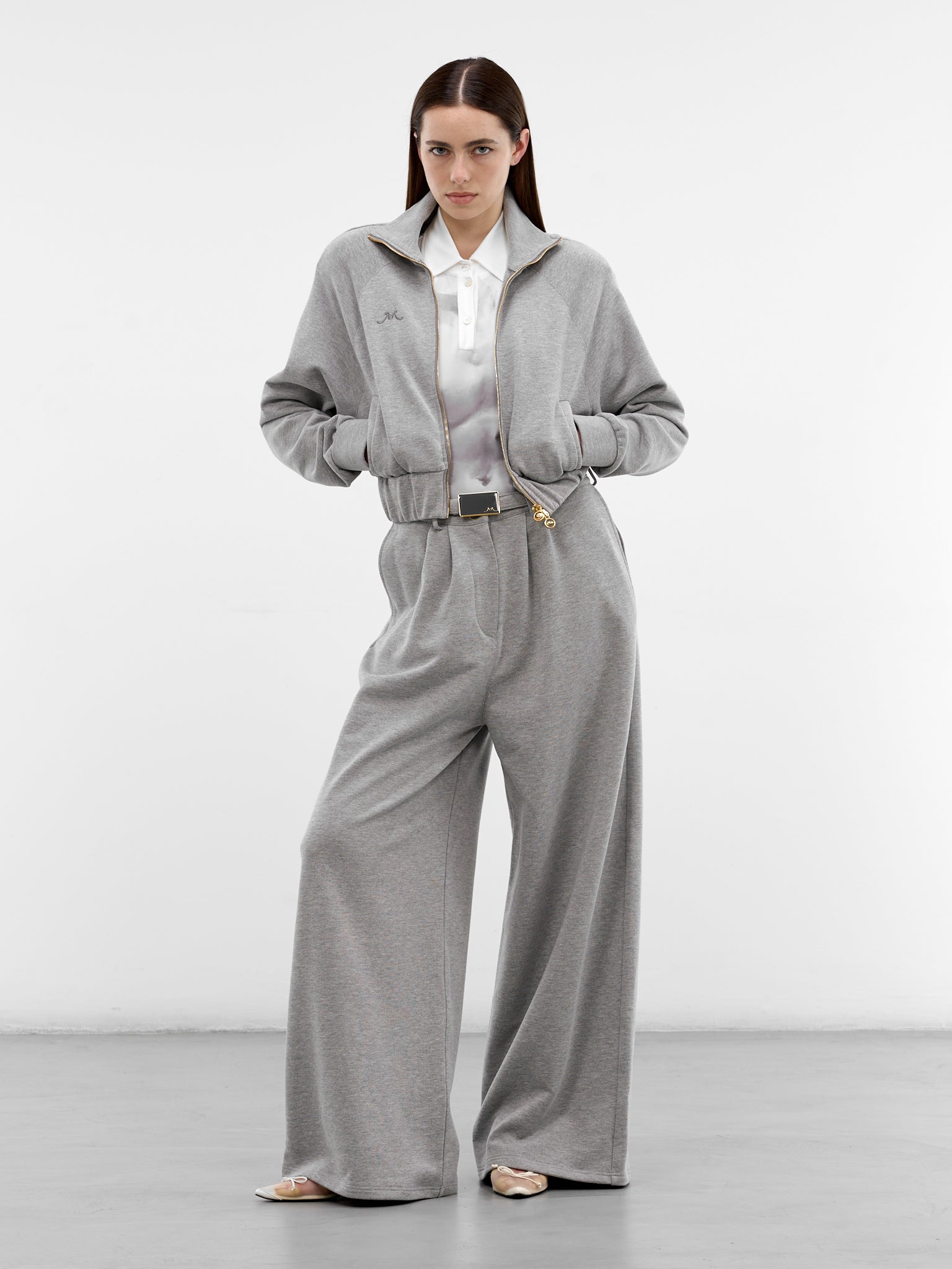 Gray Cotton Belted Pleated Sweatpants (RR-J46-GREY)