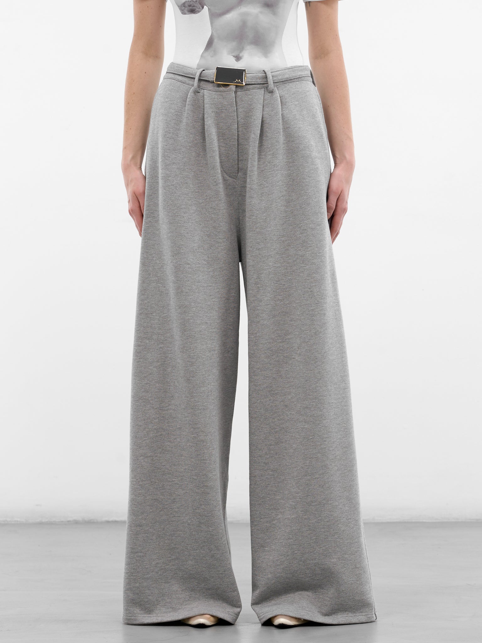 Gray Cotton Belted Pleated Sweatpants (RR-J46-GREY)