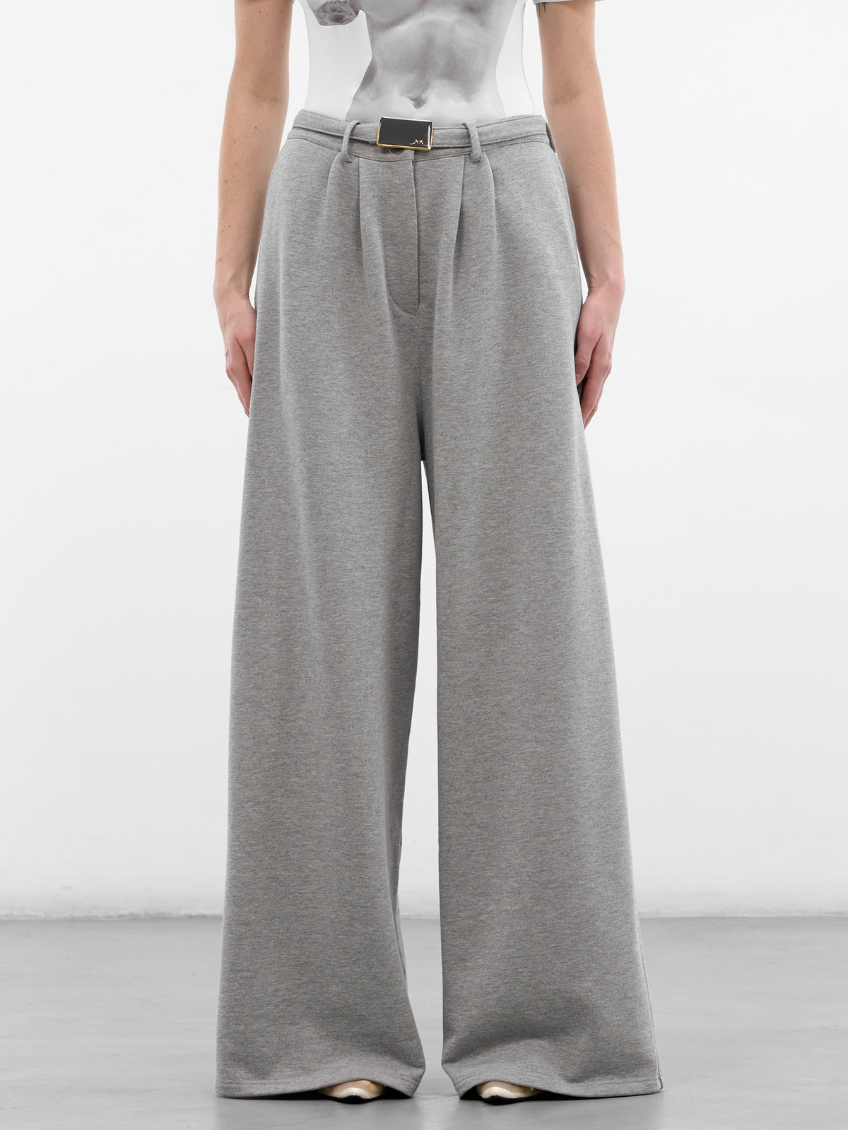 Gray Cotton Belted Pleated Sweatpants (RR-J46-GREY)