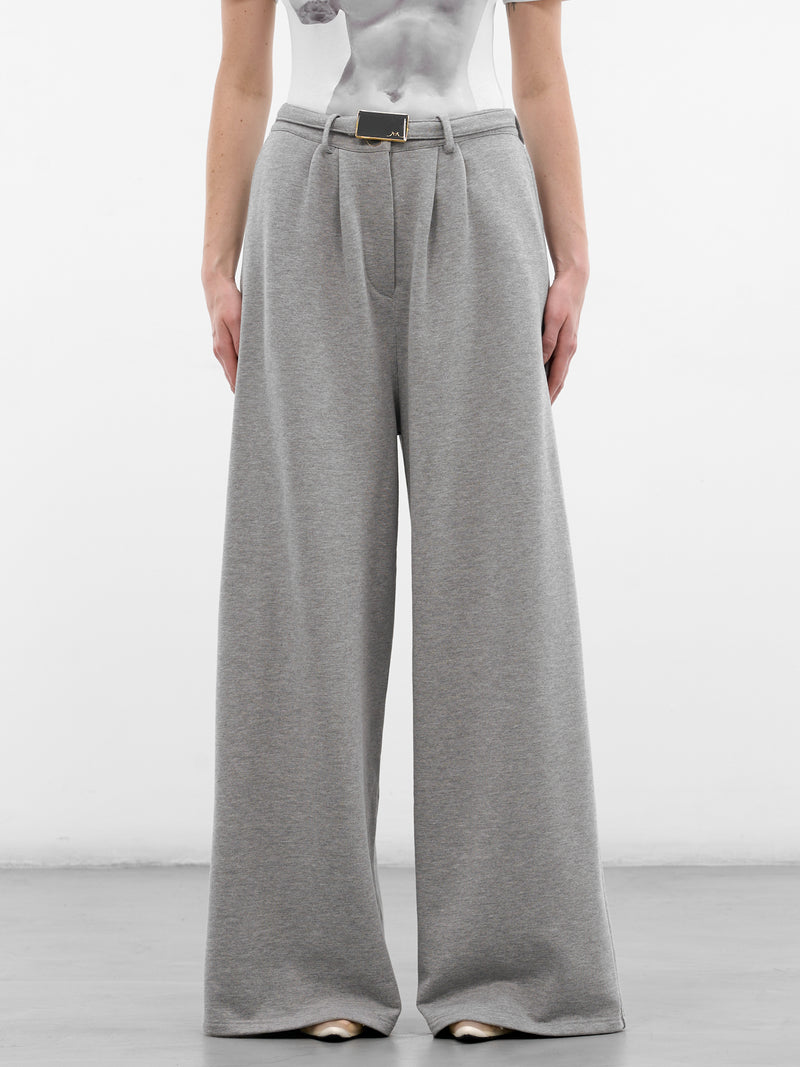 Gray Cotton Belted Pleated Sweatpants (RR-J46-GREY)