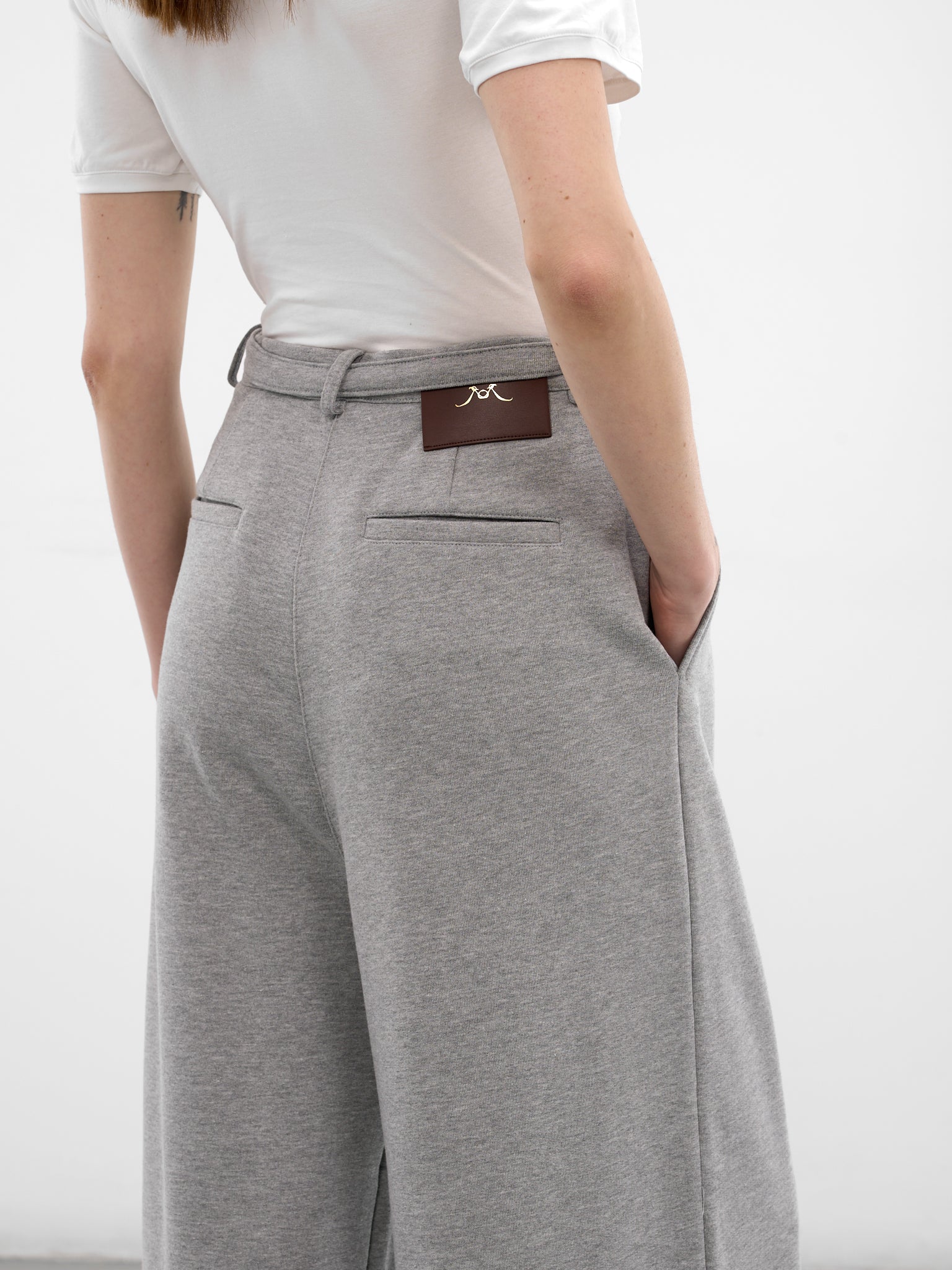 Gray Cotton Belted Pleated Sweatpants (RR-J46-GREY)