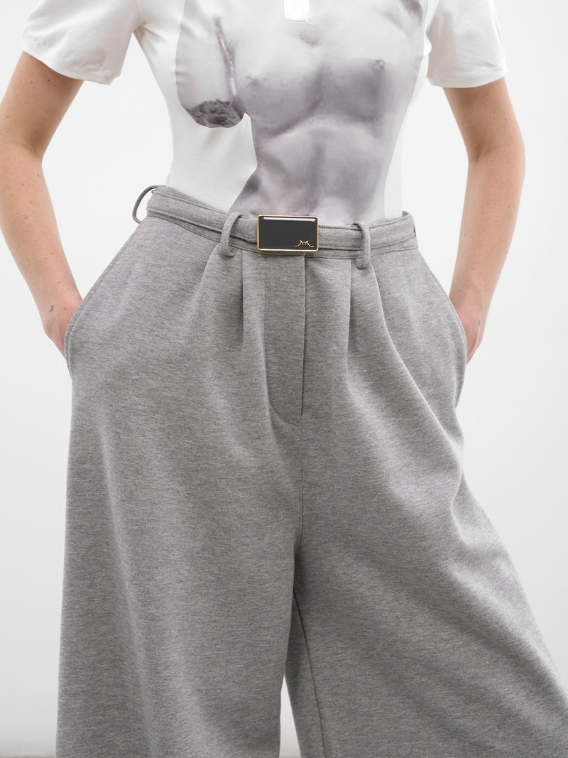 Gray Cotton Belted Pleated Sweatpants (RR-J46-GREY)