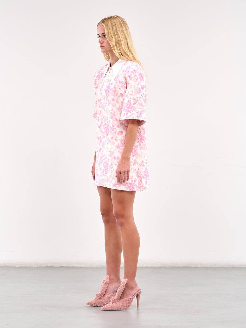 Graphic Mini Dress (RR083-WHITE-PINK-ROSES)