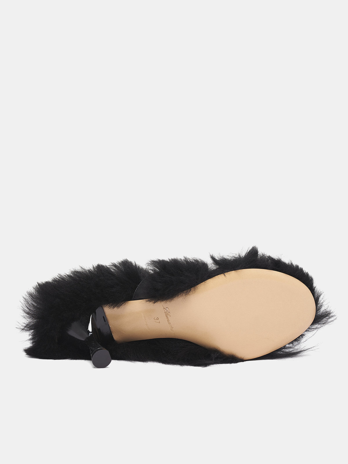 Black Lamb Fur Heeled Sandals (RR096A-BLACK)