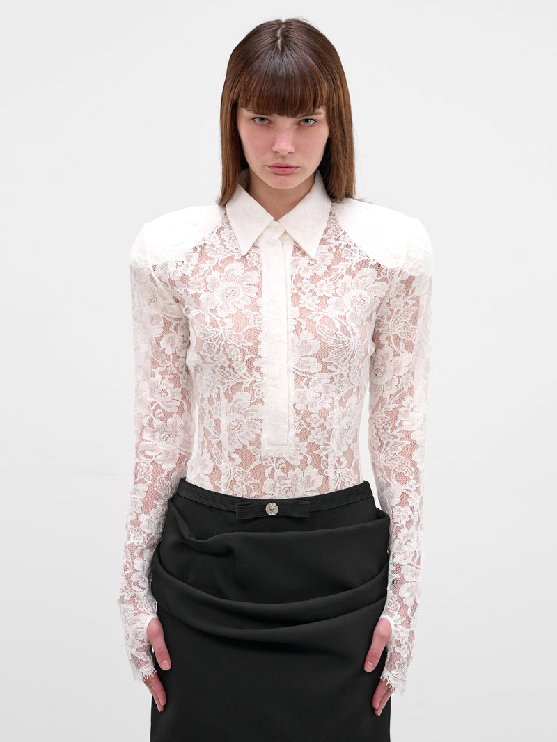 White Lace Padded Shoulders Bodysuit (RR112-B-WHITE)