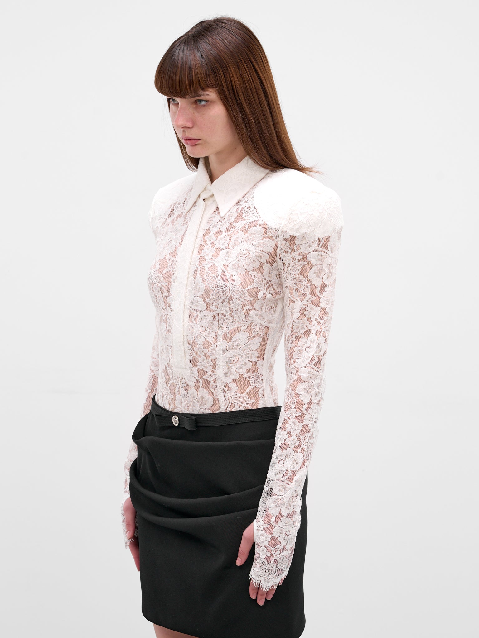 White Lace Padded Shoulders Bodysuit (RR112-B-WHITE)
