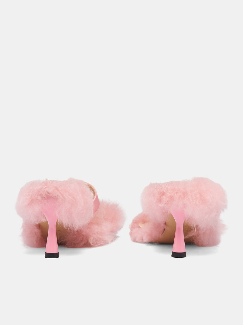 Pink Goat Fur Heeled Sandals (RR116A-SILVER-PINK)
