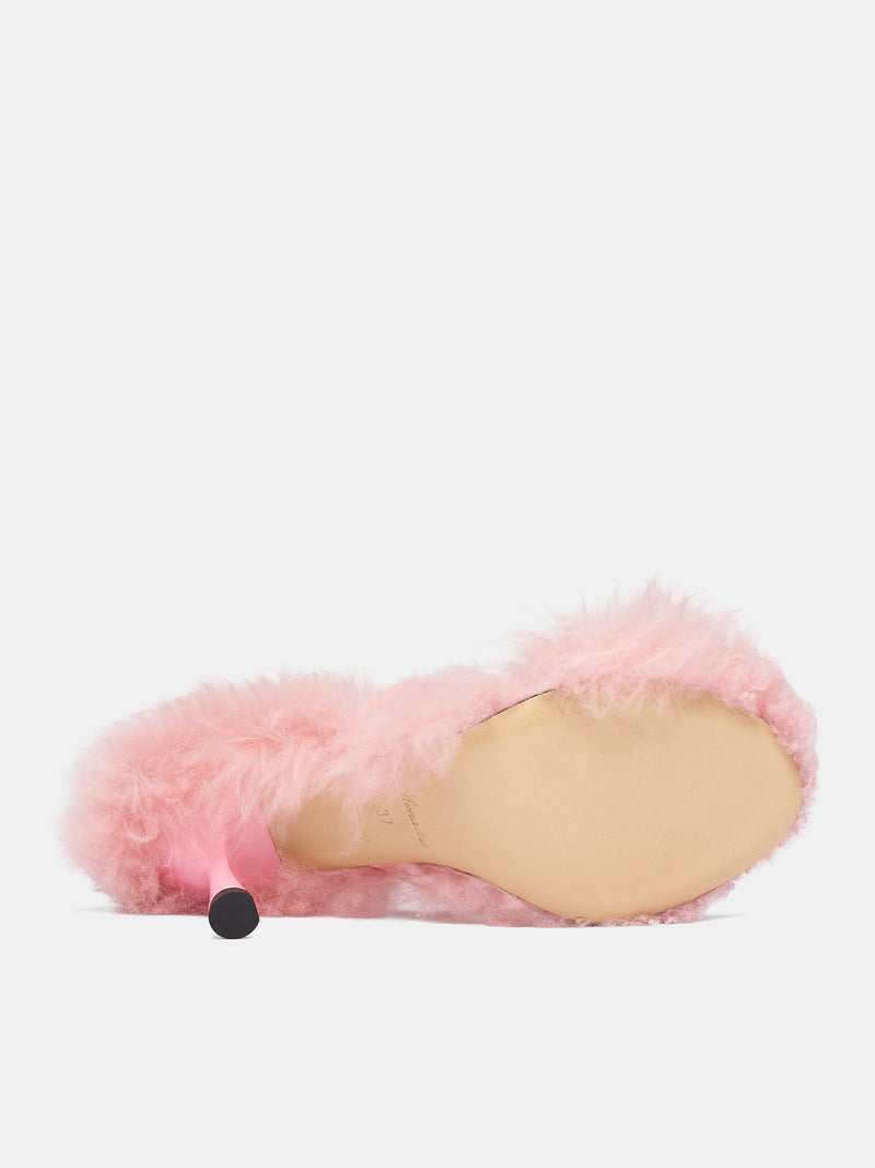 Pink Goat Fur Heeled Sandals (RR116A-SILVER-PINK)