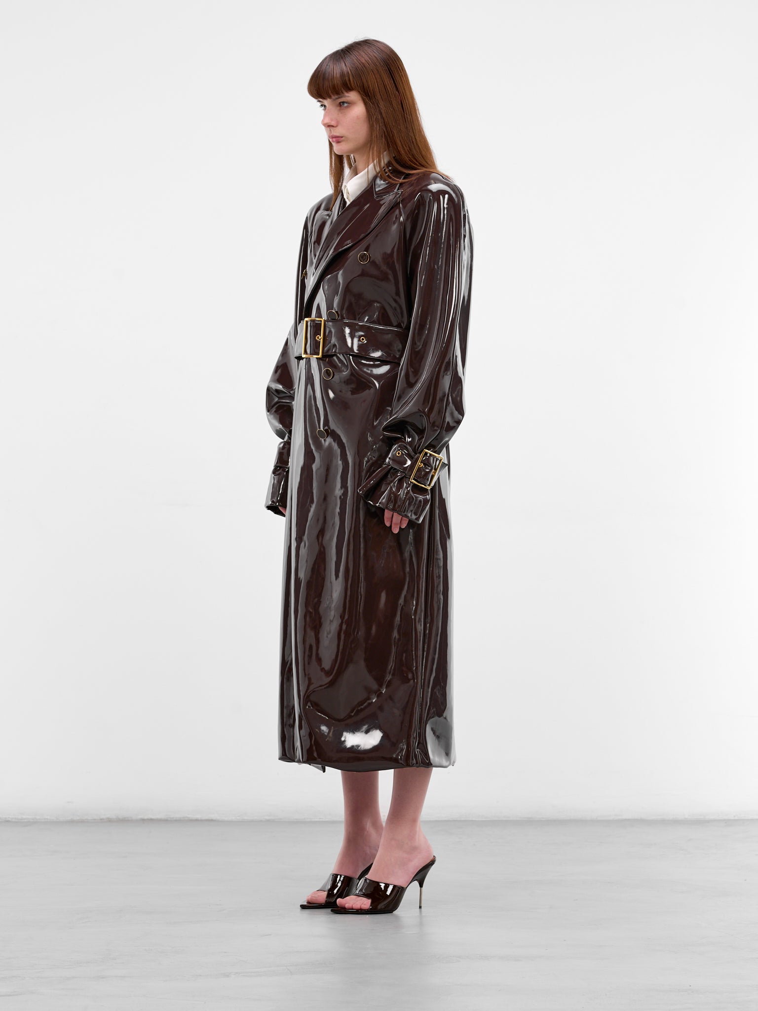 Brown Vinyl Oversized Trench Coat (RR164-BROWN)