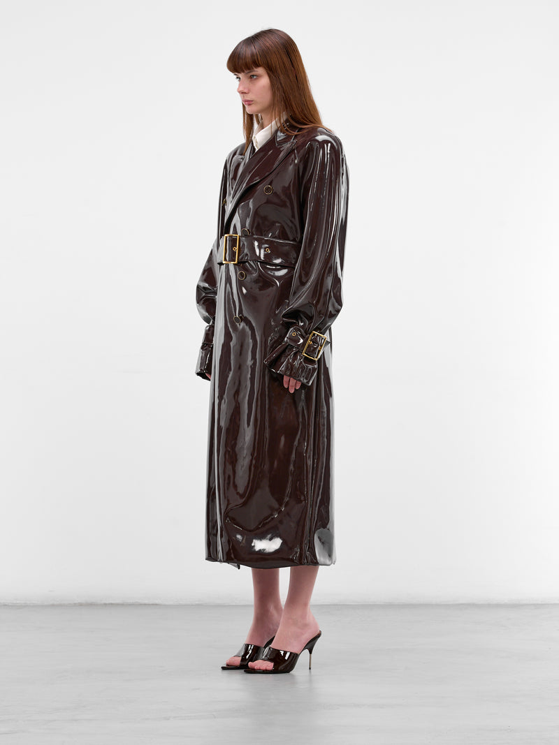 Brown Vinyl Oversized Trench Coat (RR164-BROWN)
