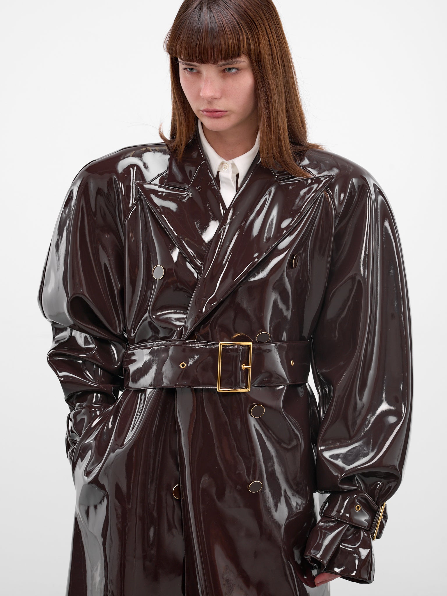 Brown Vinyl Oversized Trench Coat (RR164-BROWN)
