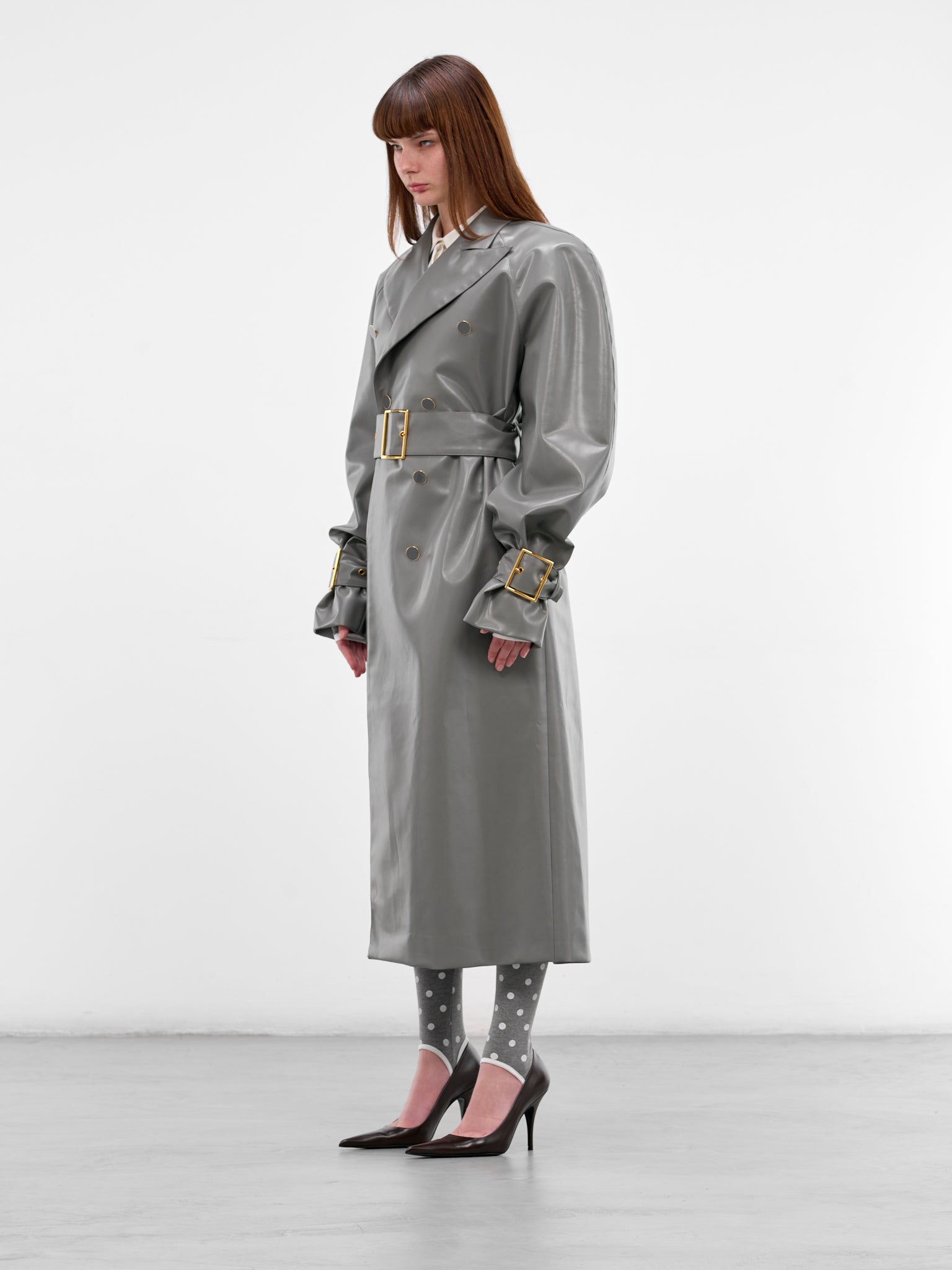 Gray Eco Leather Oversized Trench Coat (RR164-GREY)