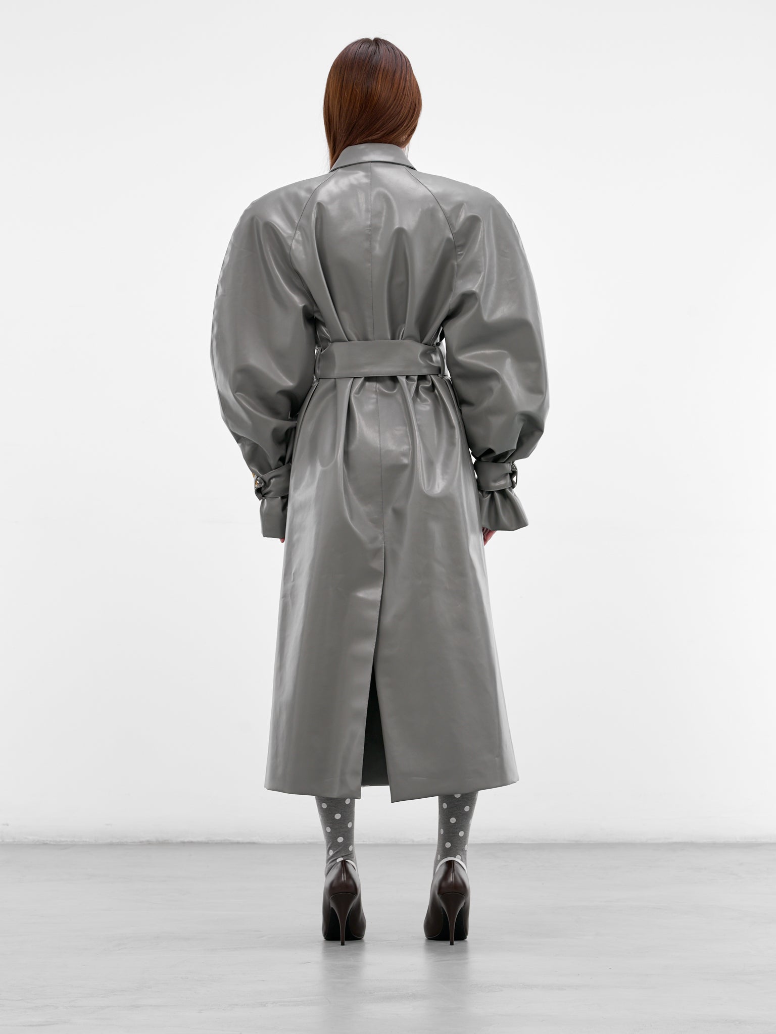 Gray Eco Leather Oversized Trench Coat (RR164-GREY)