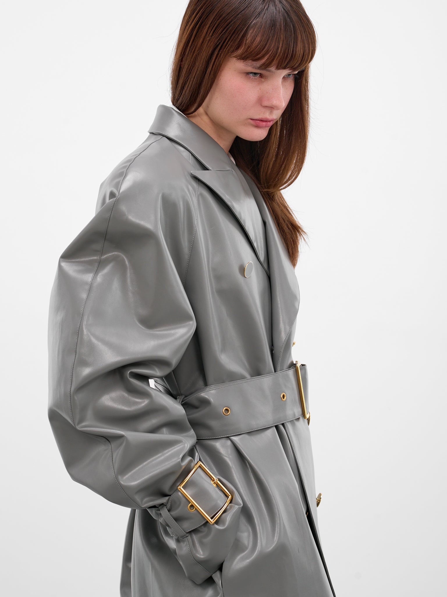 Gray Eco Leather Oversized Trench Coat (RR164-GREY)