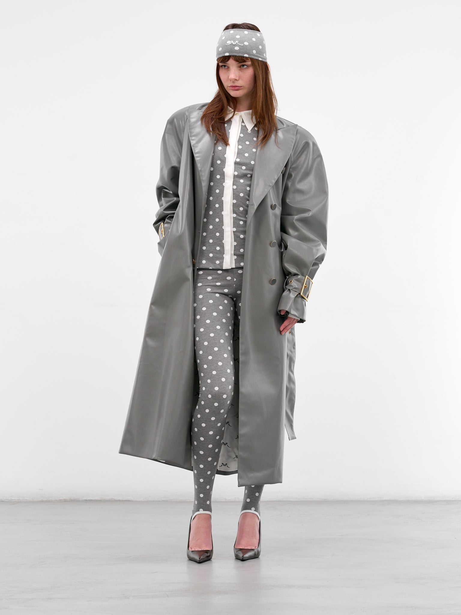Gray Eco Leather Oversized Trench Coat (RR164-GREY)