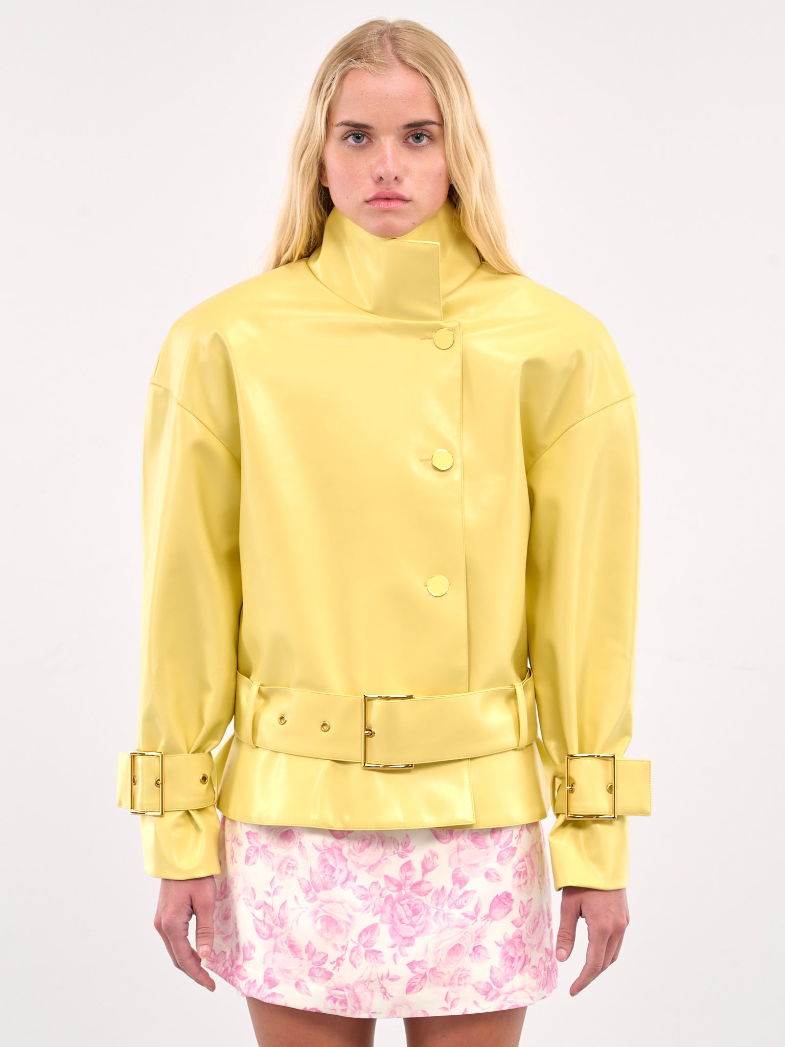 Double-Breasted Leather Jacket (RR403-S-YELLOW)