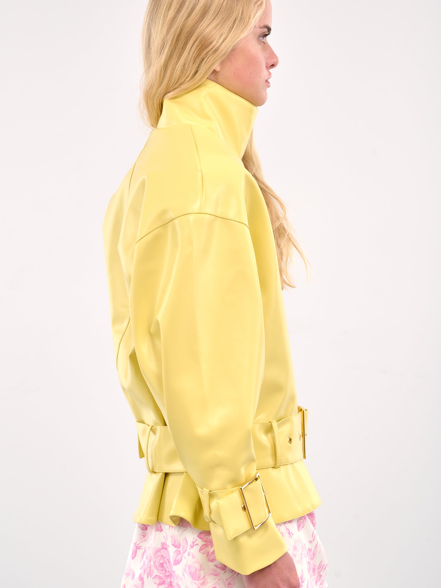Double-Breasted Leather Jacket (RR403-S-YELLOW)