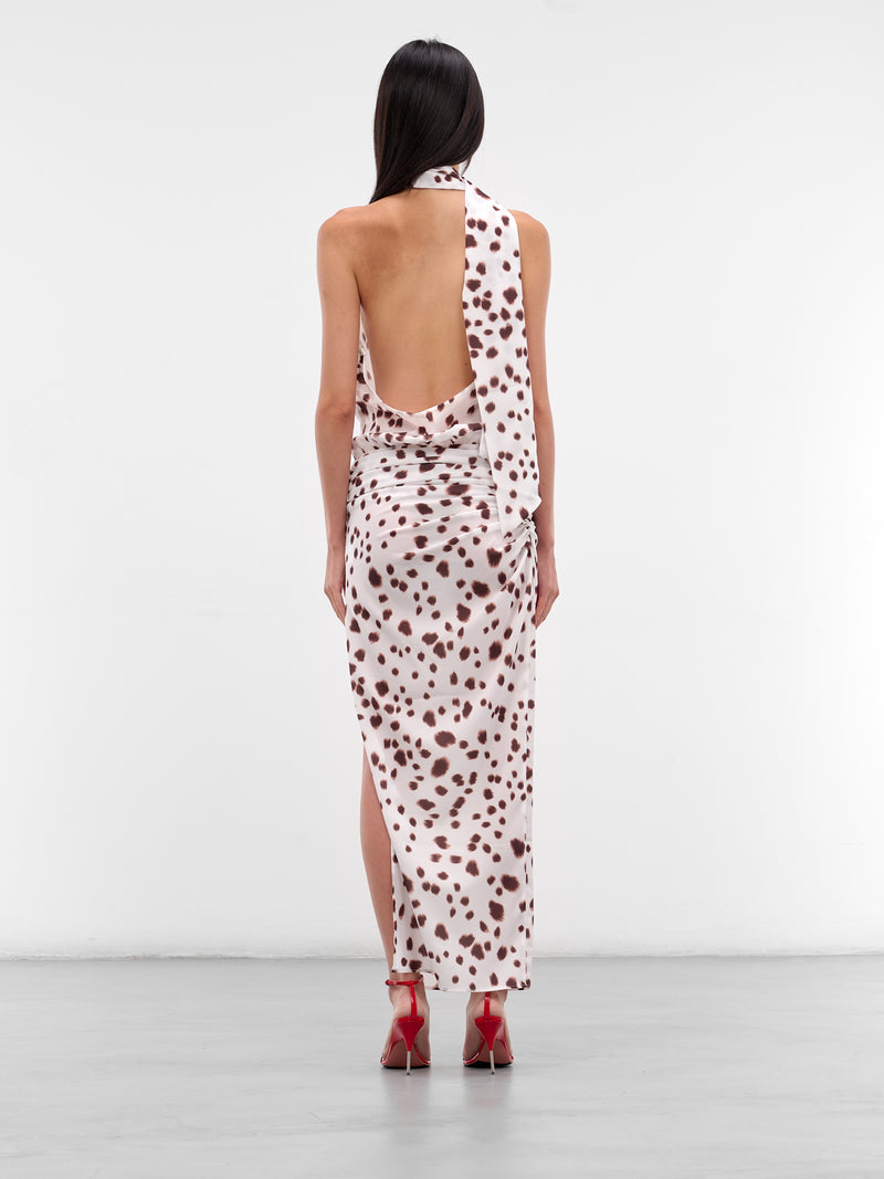 White Dalmatian Halter Maxi Dress (RR414-BROWN-DALMATIAN)