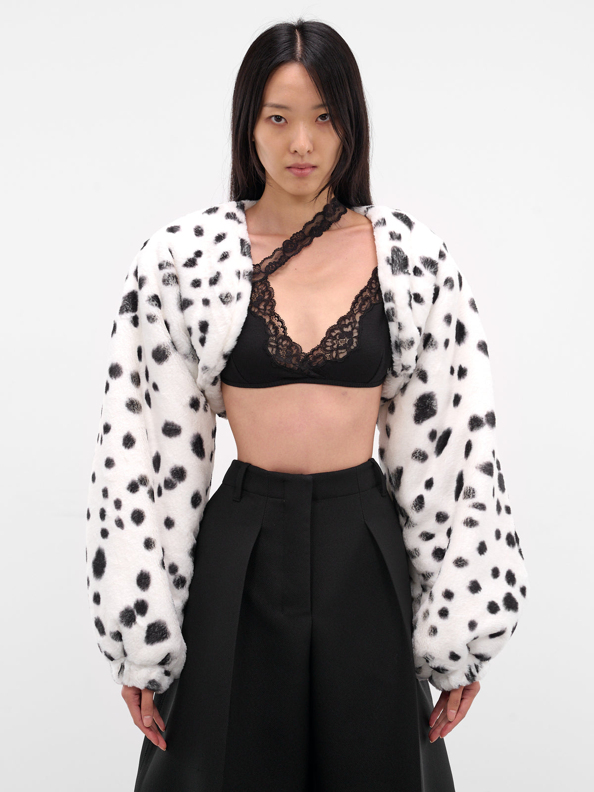 White Dalmatian Vegan Fur Bolero (RR421-BLACK-DALMATIAN)