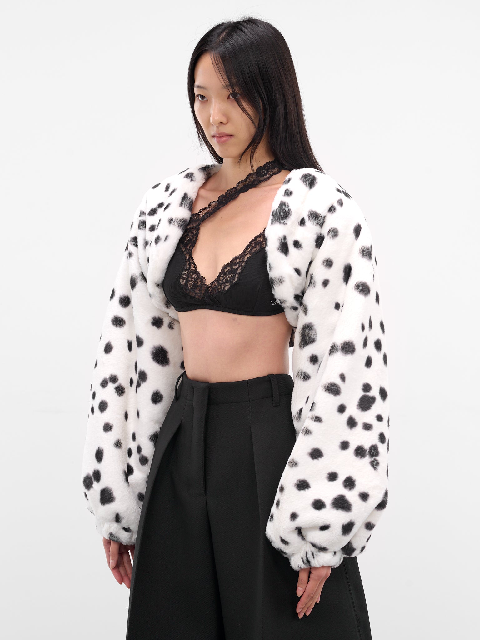 White Dalmatian Vegan Fur Bolero (RR421-BLACK-DALMATIAN)