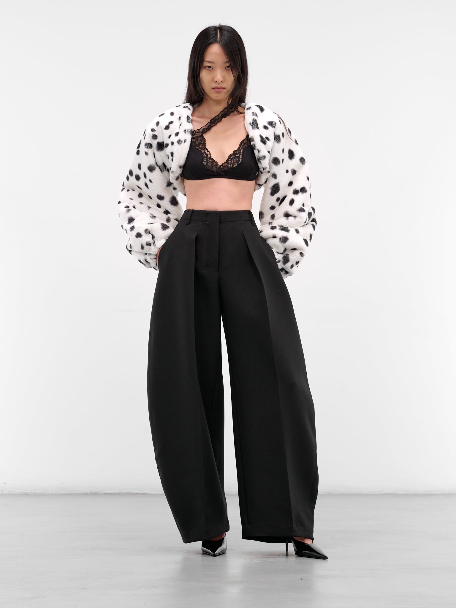 White Dalmatian Vegan Fur Bolero (RR421-BLACK-DALMATIAN)