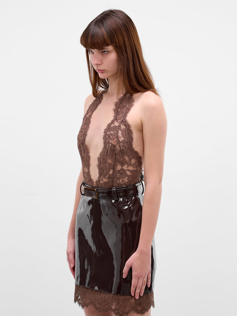 Brown Floral Lace Halterneck Bodysuit (RR459-BROWN)