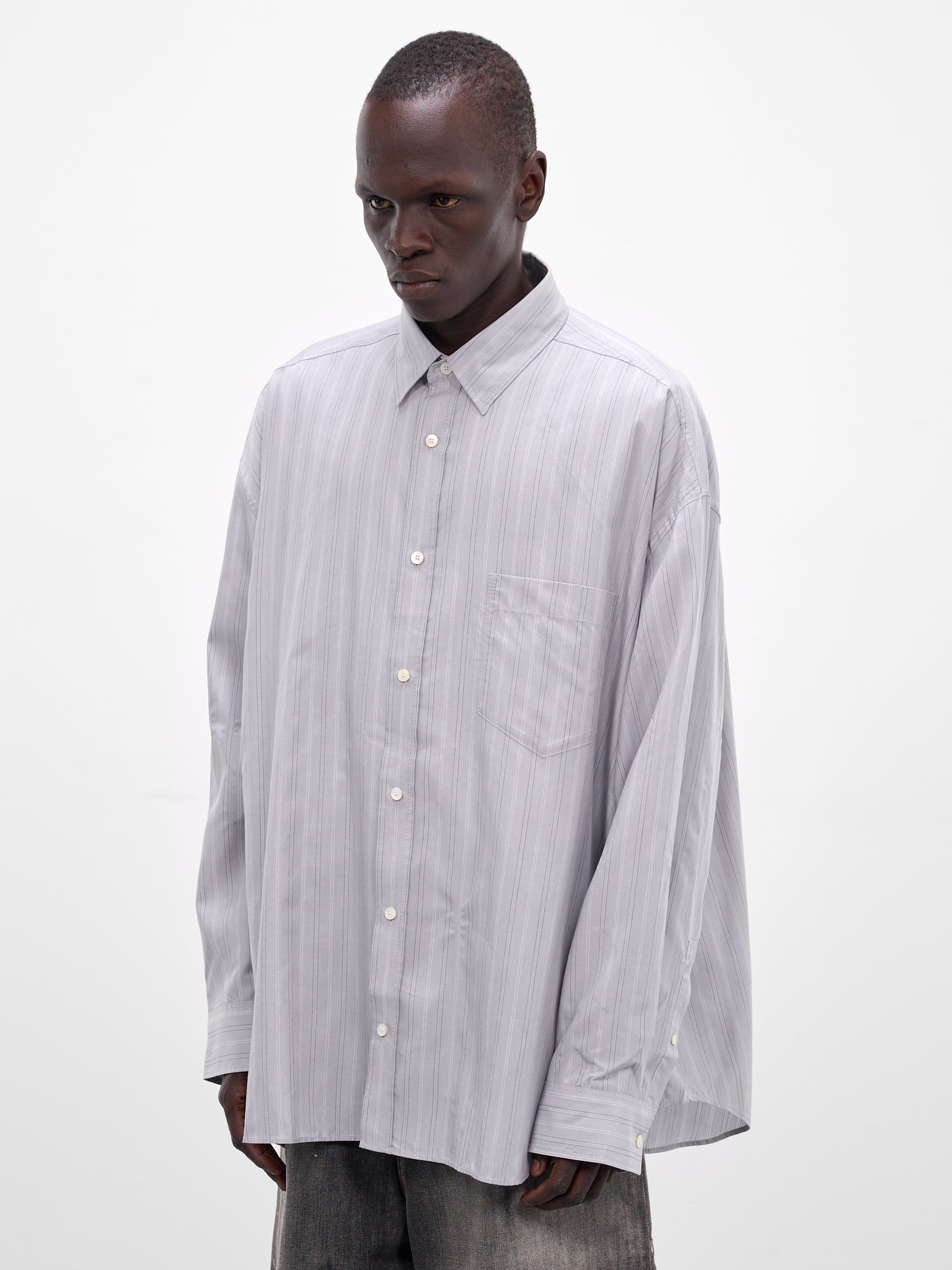 Gray Striped Button-Up Shirt (RW-MN-SHIR000002-GREY-MULTI)