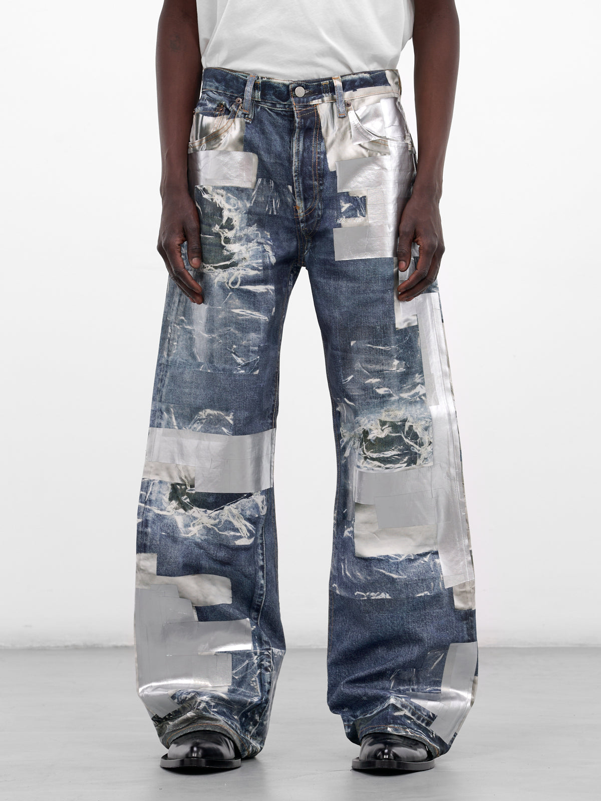 Printed Tape & Distressing Denim Jeans (RW-MN-TROU000018-MID-BLUE)