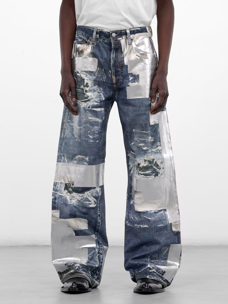Printed Tape & Distressing Denim Jeans (RW-MN-TROU000018-MID-BLUE)