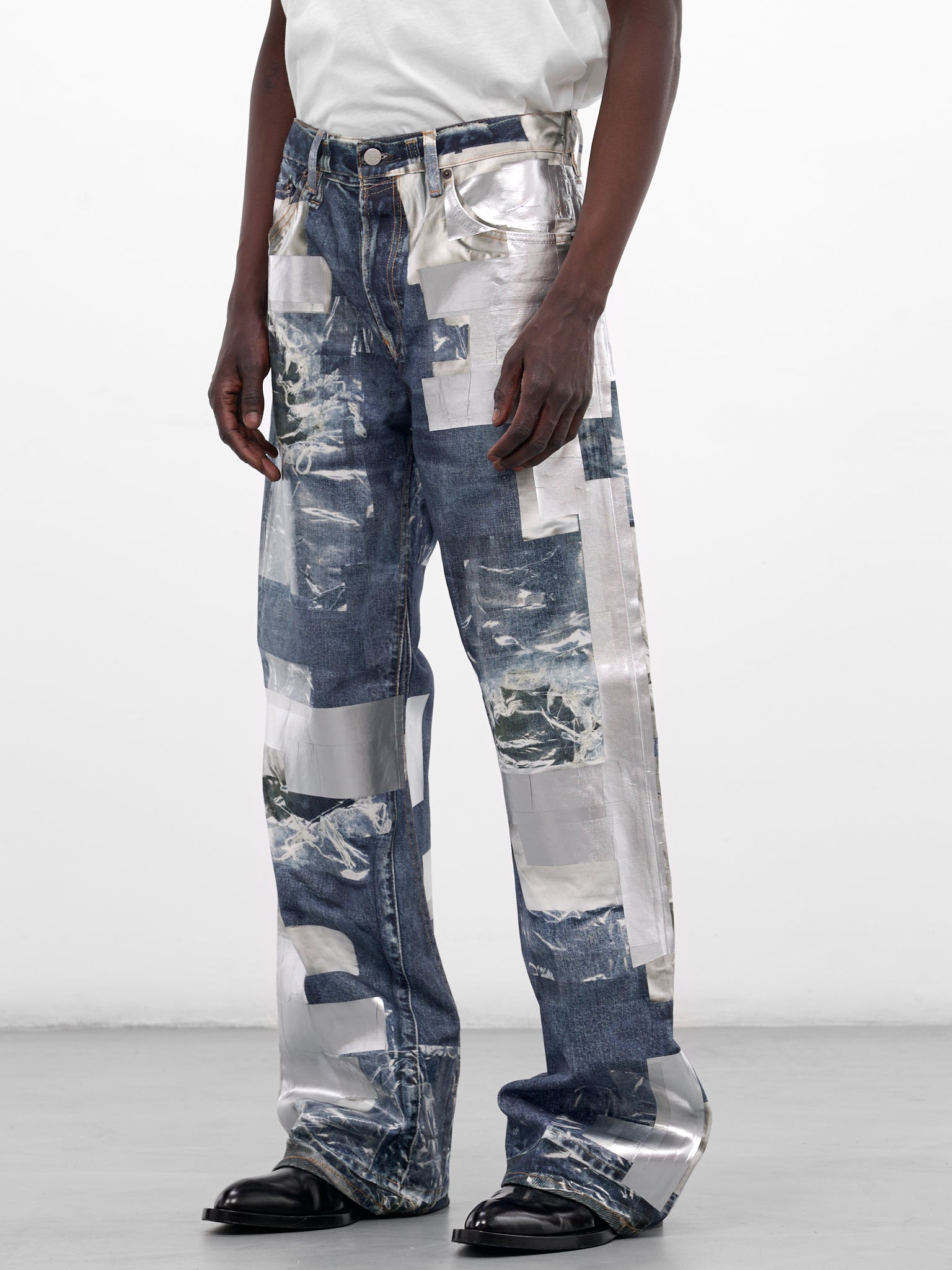 Printed Tape & Distressing Denim Jeans (RW-MN-TROU000018-MID-BLUE)