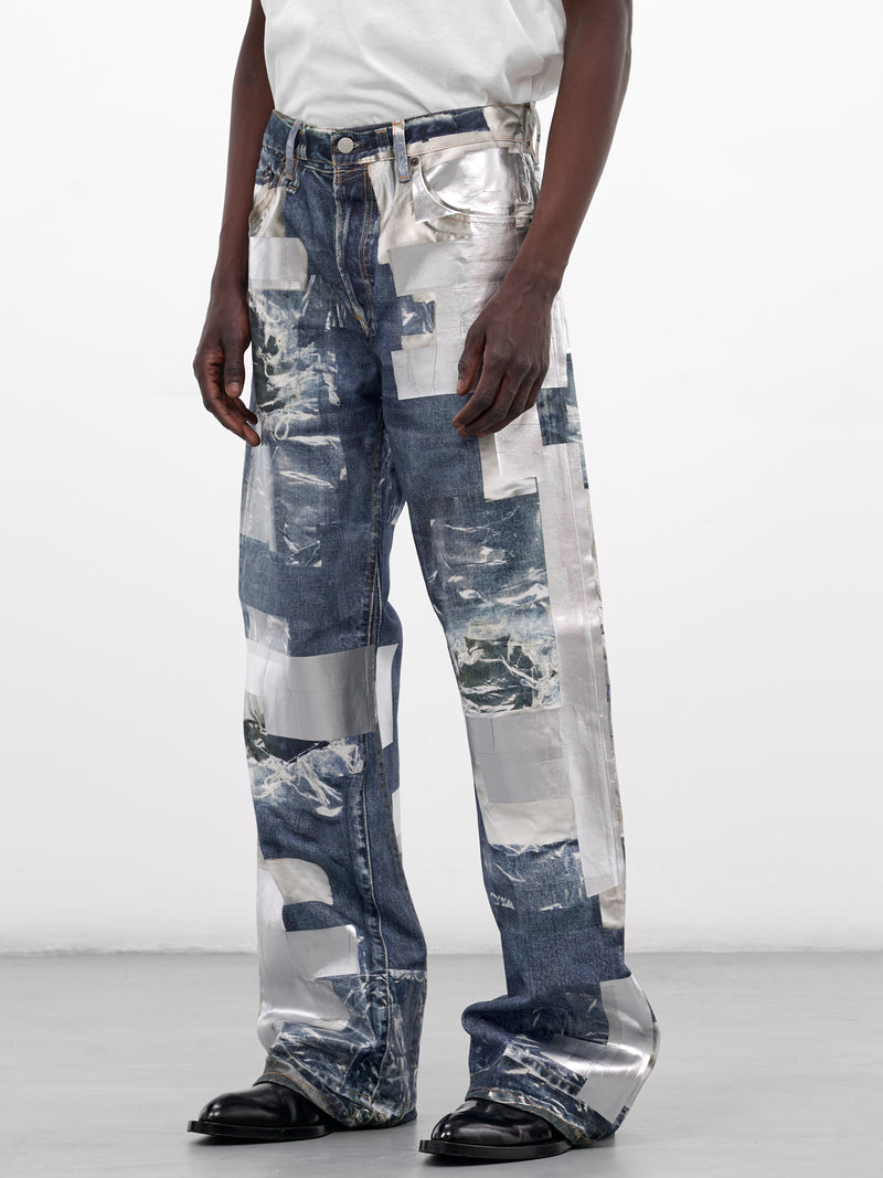 Printed Tape & Distressing Denim Jeans (RW-MN-TROU000018-MID-BLUE)