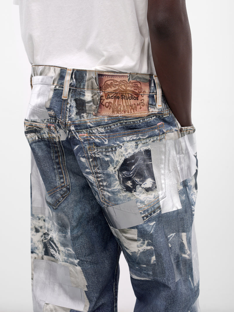 Printed Tape & Distressing Denim Jeans (RW-MN-TROU000018-MID-BLUE)