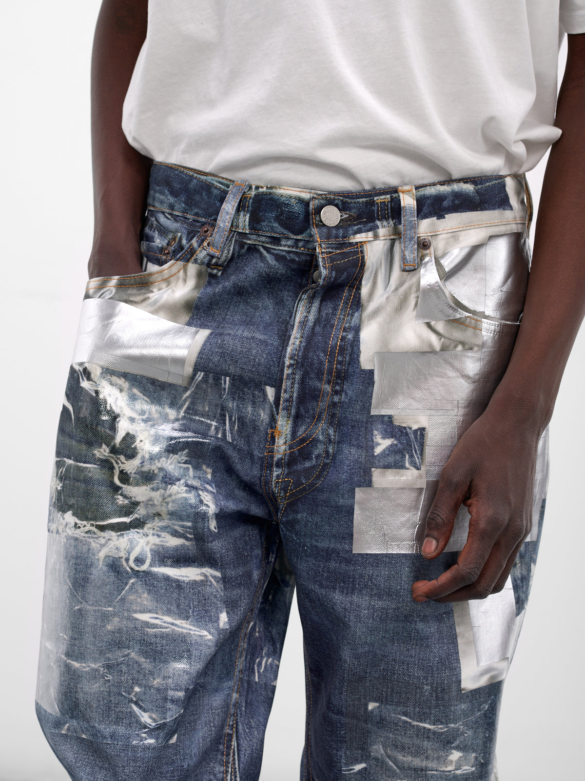 Printed Tape & Distressing Denim Jeans (RW-MN-TROU000018-MID-BLUE)