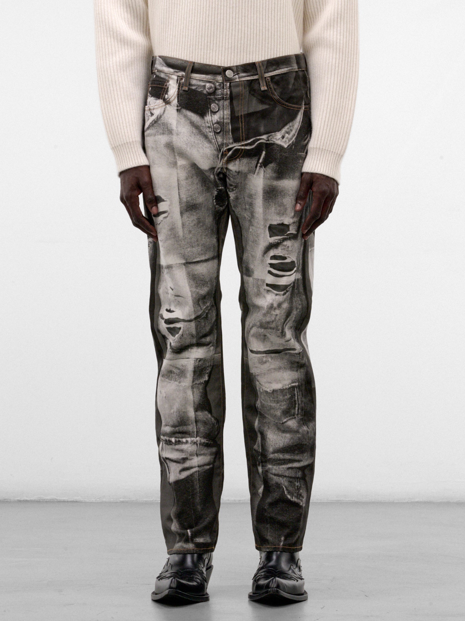 Trompe L'oeil Print 1996M Jeans (RW-MN-TROU000041-BLACK-WHITE)
