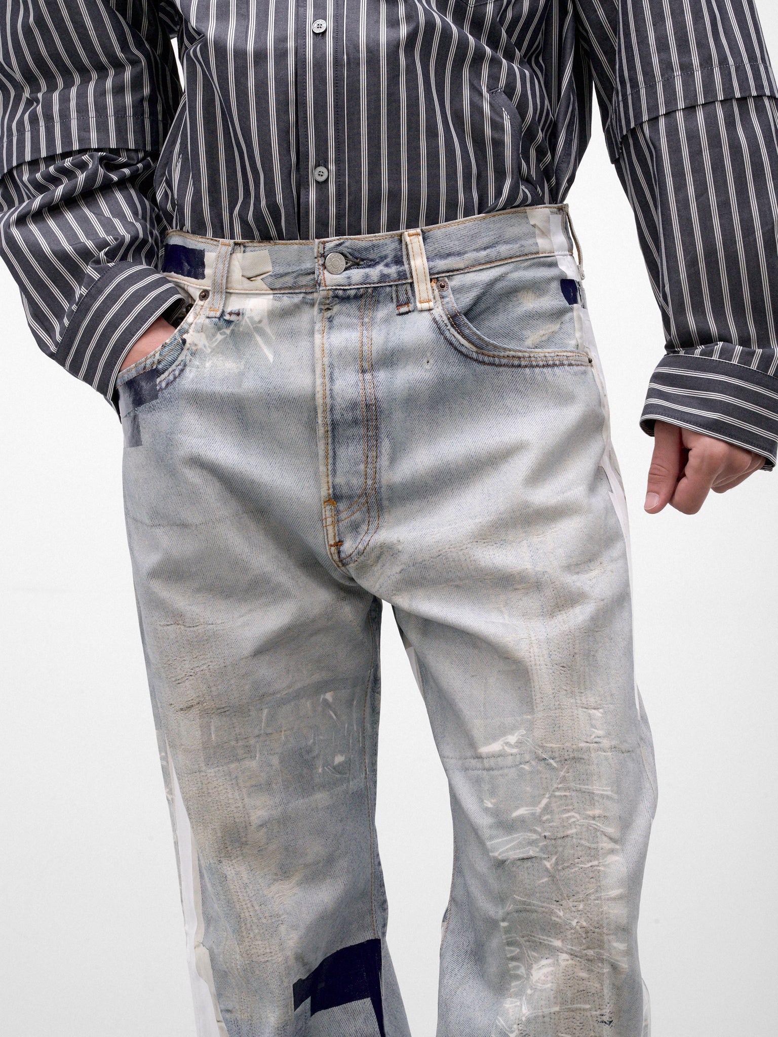 Blue Trompe L'oeil Flared Jeans (RW-MN-TROU000048-LIGHT-BLUE)