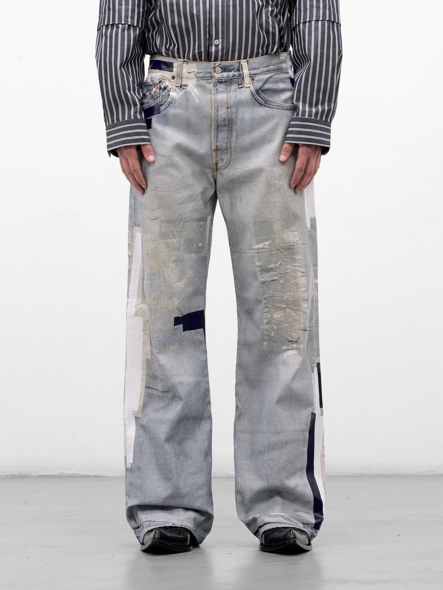 Blue Trompe L'oeil Flared Jeans (RW-MN-TROU000048-LIGHT-BLUE)