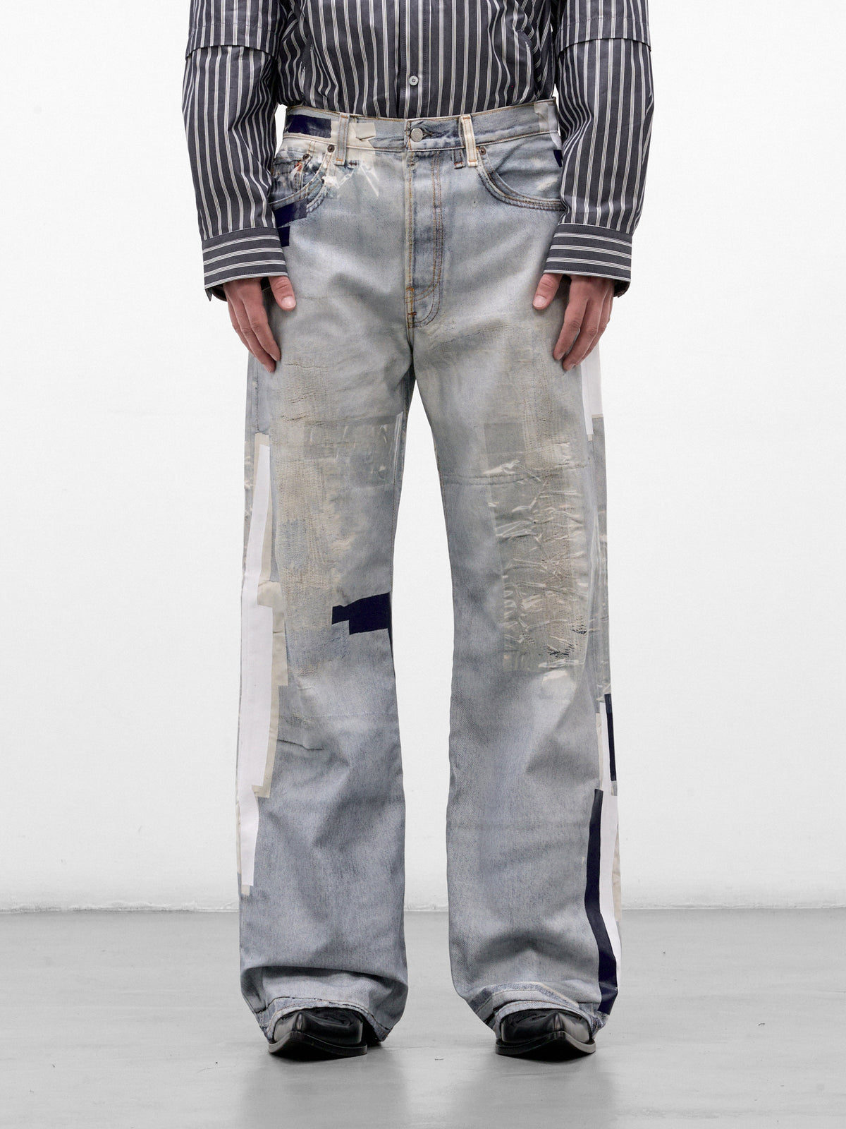 Blue Trompe L'oeil Flared Jeans (RW-MN-TROU000048-LIGHT-BLUE)
